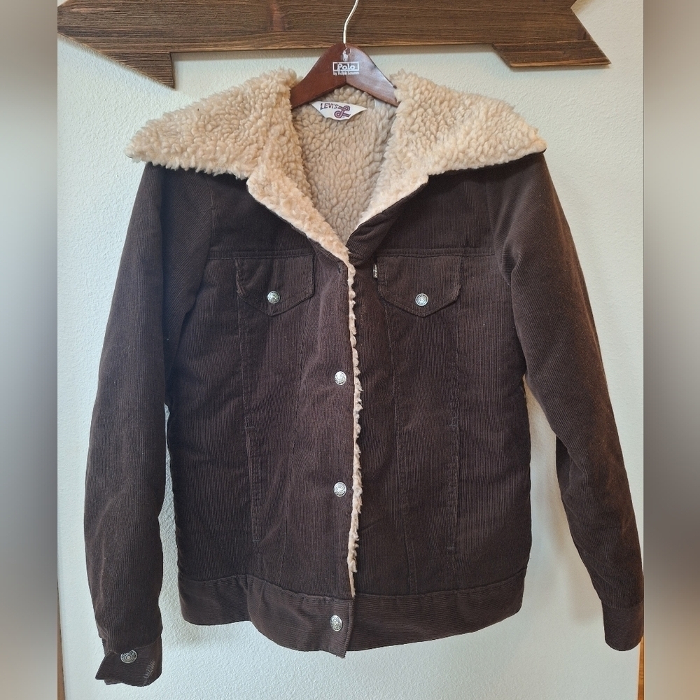 Vintage 60's Womens Levi's Trucker Jacket Corduroy Shepra Brown Size L